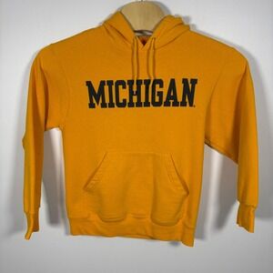 Y2K Fruit of the Loom Michigan Hoodie Mens Medium Yellow Blue Wolverines